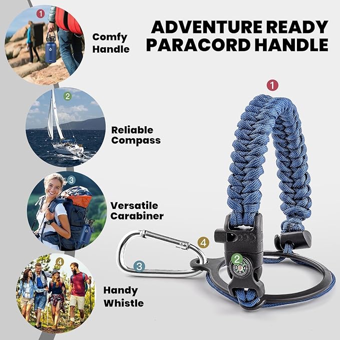 RAYMYLO Insulated Water Bottle 64 oz, Triple Wall Vacuum Stainless Steel | (Cold for 48 Hrs), Leak Proof & Non-BPA, Half Gallon Water Flask Jug with Paracord Handle & Straw Spout Lids, Navy Blue