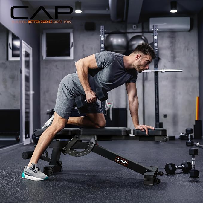 CAP Barbell Adjustable Training Utility Weight Bench | Multi-Position Incline Bench with 6 Backrest Adjustments, Leg Anchor, Wheels & 600 LB Capacity | Home Gym Strength Bench