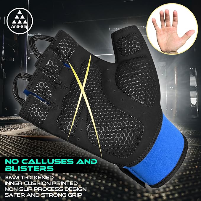 BEAST RAGE Workout Gloves for Men, Durable Palm Grip Gym Gloves Women Half Finger Elasticated Training Weight Lifting Strength Bodybuilding Anti Slip Cycling Gloves Exercise
