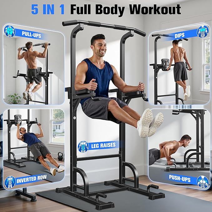 Sportsroyals Power Tower Pull Up Bar Station, 450LBS Stable Pull Up Dip Station for Home Gym Strength Training Equipment | FED Fitness