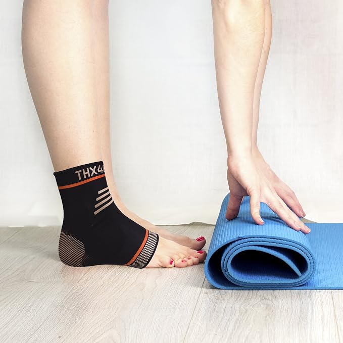 THX4COPPER Infused Compression Ankle Brace, Plantar Fasciitis Socks for Arch Pain, Reduce Swelling & Heel Spurs, Ankle Support - Single