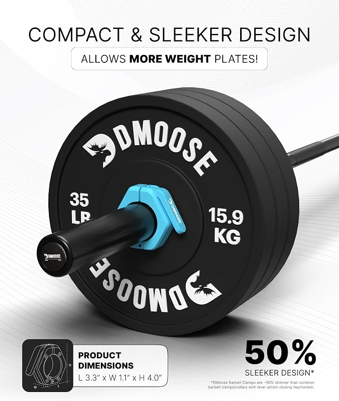 DMoose Fitness Barbell Clips 2 Inch (Pair) - Quick Release Olympic Barbell Clamps & Collars with Anti Slip TPR Grip for Secure Weightlifting and Powerlifting - Weight Clips for Bars at Home or Gym