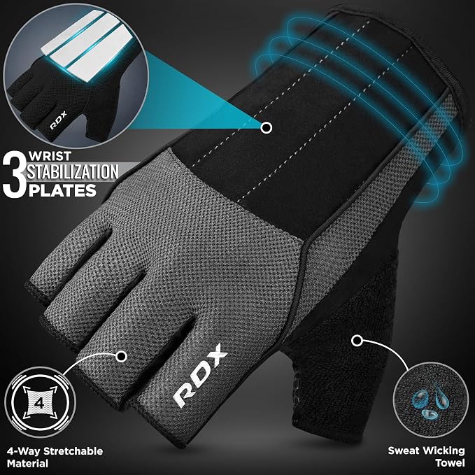 RDX Workout Gloves, 15-Inch Long Support Strap Anti Slip Palm Protection with 3 Wrist Alignment Plates, Powerlifting Deadlifting Bodybuilding Gym Fitness, Weight Lifting Exercise Training, Men Women