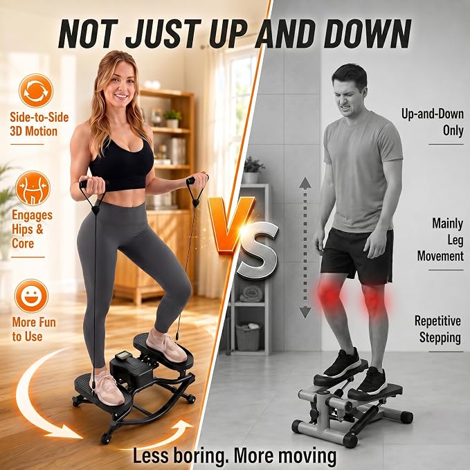 Rocking Stepper Side to Side for Exercise at Home, Low-Impact Rock Stepper Machine with Resistance Bands & Digital Display, Anti-Slip Pedals, Full Body Home Workout, 330 LBS Capacity (Black)