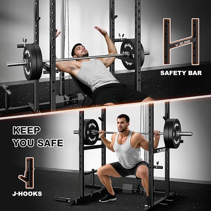 JELENS S21 Power Cage, Multi-Function Power Rack with Adjustable Cable Crossover System, 2000LBS Squat Rack for Home Gym with More Training Attachments