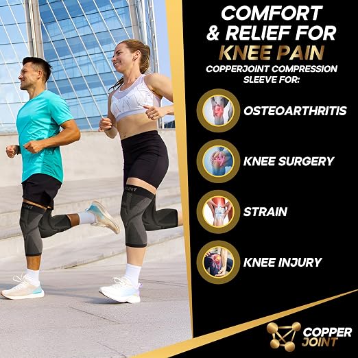 CopperJoint Knee Sleeve Pair for Women & Men, Lightweight Compression Knee Support Sleeves for Everyday Wear, Walking, Workouts & Daily Activity, 1 Pair