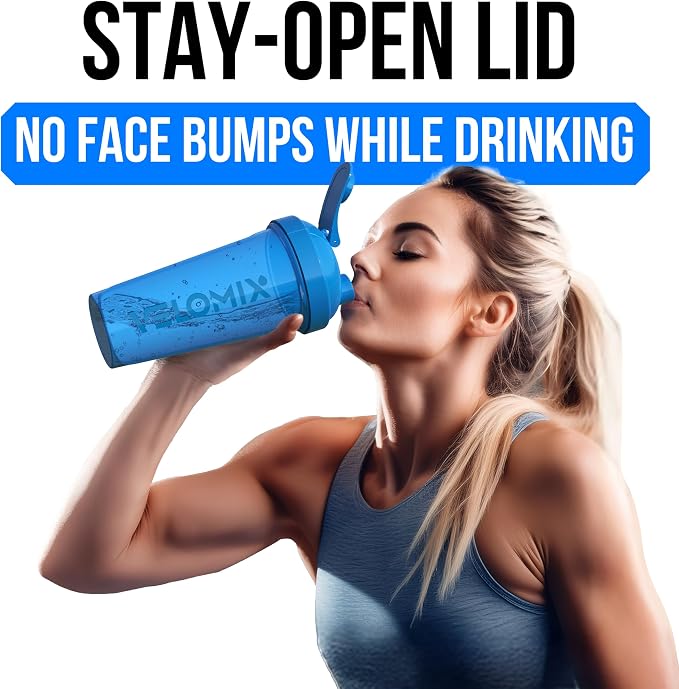 VELOMIX 2 Pack 28oz Protein Shaker Bottle, Blue/Transparent | 2x Wire Whisk, Leak Proof Shaker Cups for Protein Shakes, Stackable, Dishwasher safe, BPA free, Pre Workout and Fitness ready
