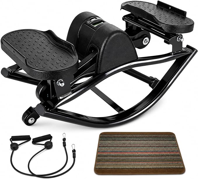 Lhanel Rock Stepper for Home Workout, Low-Impact Side Stepper with Resistance Bands, Side-to-Side Mini Stepper for Cardio, Weight Loss & Full Body Exercise