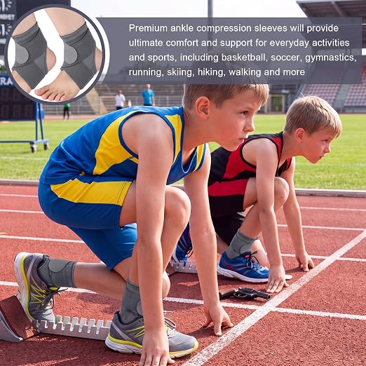 Honoson 2 Pcs Ankle Brace Kid Ankle Support Youth Neoprene Lace up Compression Sleeve Foot Brace Stabilizer with Adjustable Strap for Sport Sprained Plantar Fasciitis Achilles Tendonitis(Grey,S)