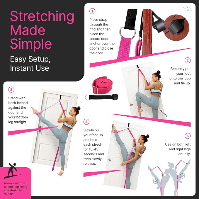 Leg Stretcher Strap with Door Anchor and Resistance Band, Splits Trainer | Home Flexibility Trainer for Splits, Ballet, Dance, Cheer, Yoga, Gymnastics, Pole and Taekwondo, Kids to Adults, All Levels