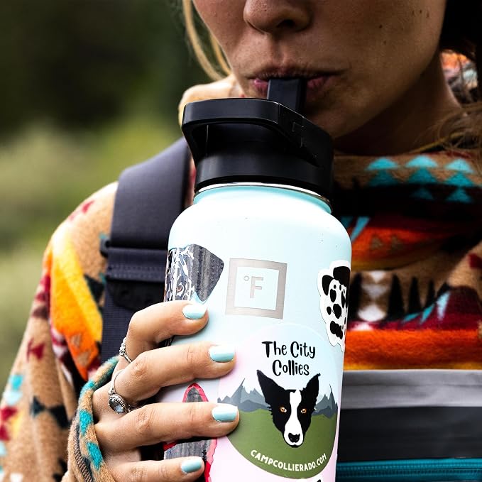 IRON °FLASK 32 oz Wide Mouth Water Bottle with 3 Lids | Insulated Stainless Steel Sports Water Bottle with 3 Leakproof Lids - BPA Free, Cold 24 Hrs, Sweat Free (Sky)