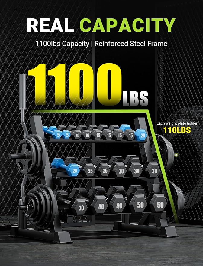 YOLEO Dumbbell Rack, Adjustable & Compact Weight Rack for Dumbbell, Kettlebell, Barbell, Heavy Duty Weight Storage Organizer, Space-Saving Dumbbell Storage Stand Holder for Home Gym - 1100LBS Capacity (Rack Only)