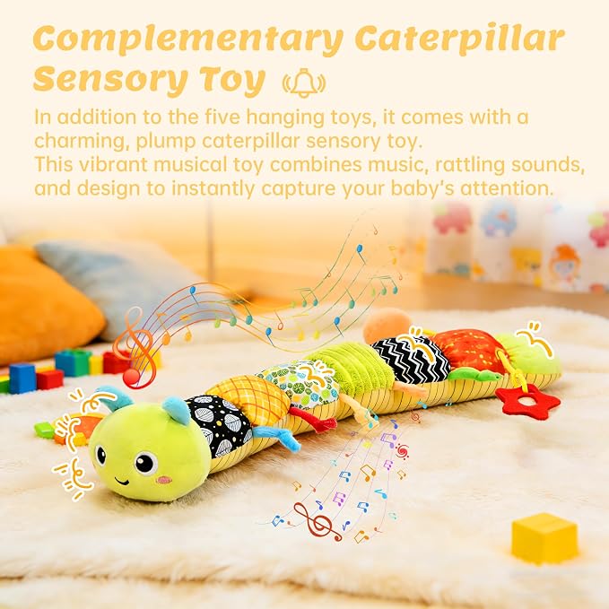 Baby Play Gym & Activity Mat, Baby Tummy time mat w 6 Detachable Toys, Promote Motor Skills & Sensory Development Mat, Newborn Infant Baby Essentials Gift.