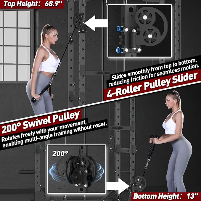 RitKeep Power Rack M10 with Pulley System & LAT Pull Down for Home Gym | Multi-Function Squat Rack with 1500LB Capacity, Pull-Up Bar & J-Hooks plus 11 Attachments for Strength Training