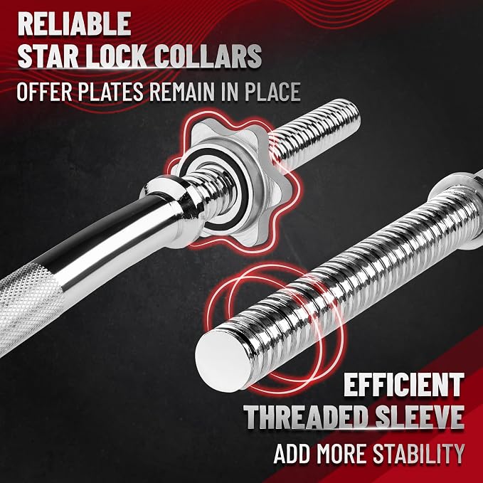 Yes4All Standard Straight Barbell 60" & EZ Curl Bar 47", Capacity 200 to 480 LB, Weight Bar 1" to 2" Diameter - Star Lock Collars, Rubber Ring, Barbell Spins Included for Deadlifts & Squats
