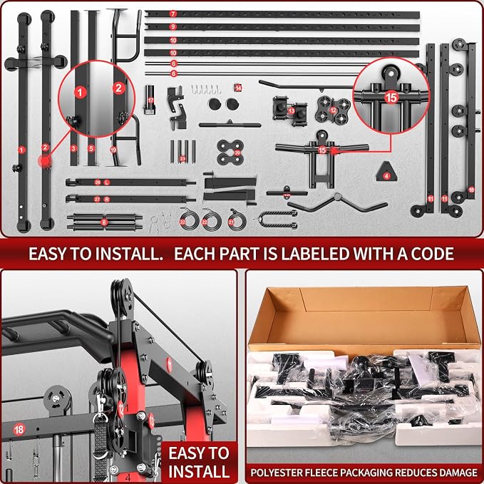 Power Rack Power Cage Multi-Function Squat Rack with Cable Crossover System Selectable More Training Attachment Power Rack for Garage & Home Gym