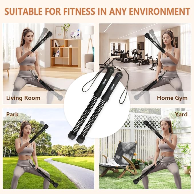 Portable Ropeless Battle Ropes for Home Gym, 2 Sticks Cordless Training Rope for Low-Impact Cardio Training