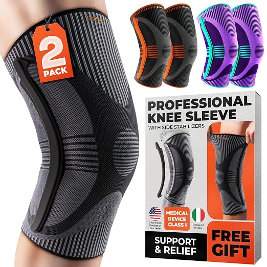 DR. BRACE ELITE Knee Brace with Size Stabilizer (2 Pack) Knee Brace for Women & Men, Workout, Sports, Daily Knee Compression Sleeve for Maximum Knee Pain Support & Fast Recovery