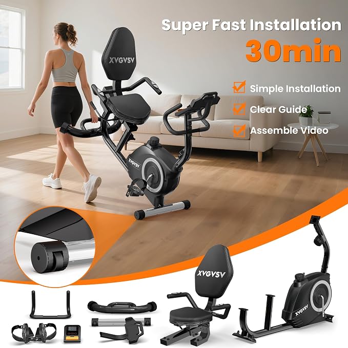 Recumbent Exercise Bike for Home, Recumbent Stationary Bikes for Seniors | Quiet Recumbent Bikes for Seniors & Adults, 16-Level Resistance, Adjustable Seat, Supports 400LB, Pulse Sensors & LCD Display