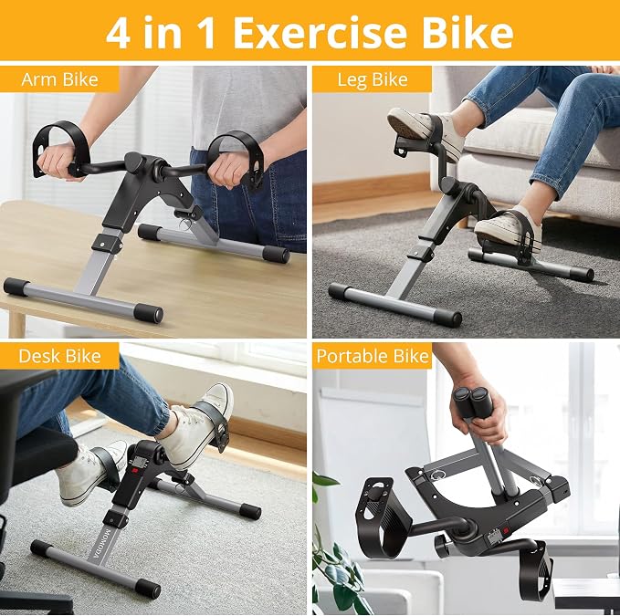 Pedal Exerciser Desk Exercise Bike Leg and Arm Exercise Bike with LCD Monitor Foldable and Porable (Black/Grey)