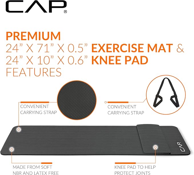 CAP Barbell 1/2-Inch High Density Exercise Yoga Mat with Strap | Multiple Options