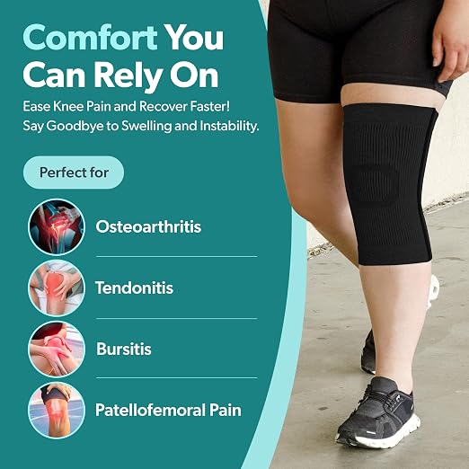 BraceAbility Plus Size Knee Brace for Women and Men – Compression Sleeve for Knee Pain Relief, Arthritis, Swelling, Osteoarthritis, Meniscus Tear, Joint Support Knee Stabilizer (3XL/4XL Wide Black)