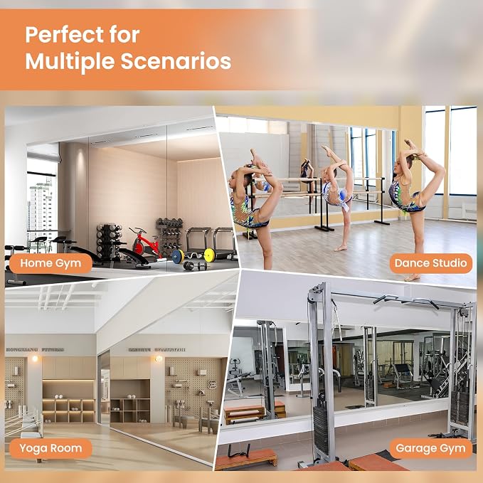 LOAAO Home Gym Mirror 79"x32", 2 PCS | Frameless, Tempered Glass, Large Workout Mirrors, For Home Gym, Dance Studio, Yoga Room, Garage Gym
