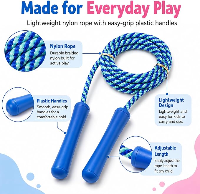 GiftExpress Adjustable Size Colorful Jump Rope for Kids and Teens - Outdoor Indoor Fun Games Skipping Rope Exercise Fitness Activity and Party Favor