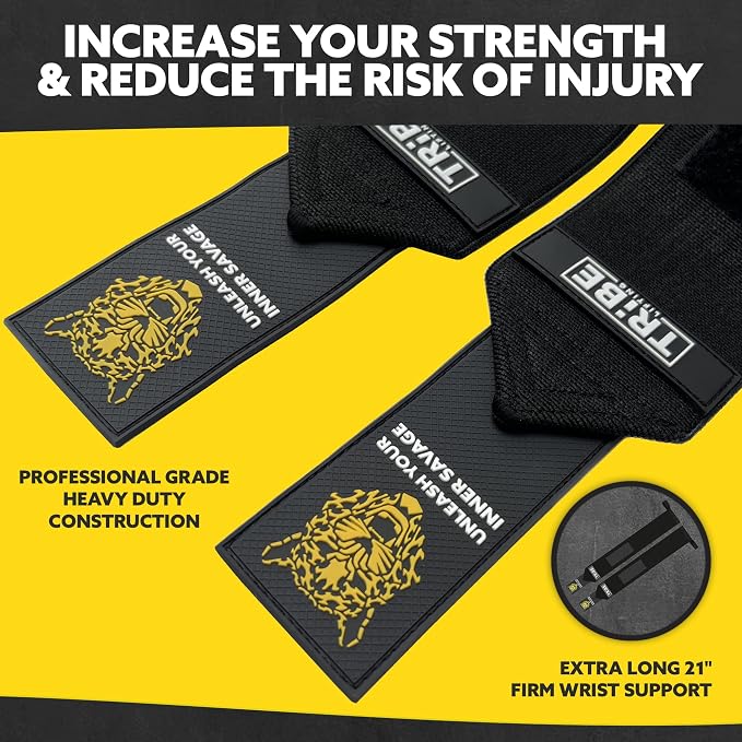 21-Inch Wrist Wraps and 24-Inch Lifting Straps Set for Weightlifting | Heavy-duty wrist support wraps, anti-slip silicone grip straps with padded loops, reinforced stitching for heavy lifts