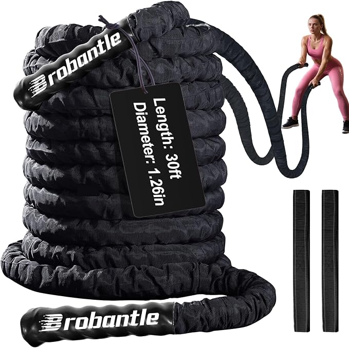 Battle Rope 1/1.26/1.5/2 Inch Diameter,Pink 30FT/40FT/50FT Exercise Workout Ropes for Home Gym Heavy Weighted Training Rope for Working Out
