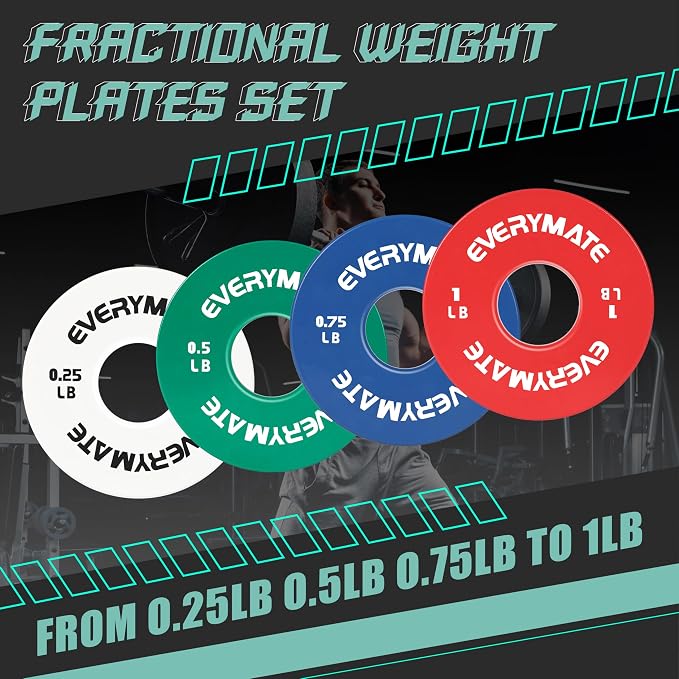 EVERYMATE Fractional Micro Weight Plates Set of 8 Weight Plate Pair of 0.25LB 0.5LB 0.75LB 1 LB for Olympic Barbells for Strength Training Micro Plates Weight Plate