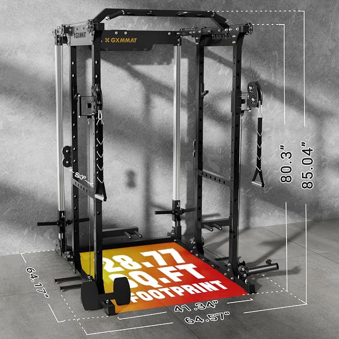 Gxmmat X6 Power Cage, 2200LB Multi-Function Power Rack with Independent Dual Aluminum Pulley System, Squat Rack for Home Gym Strength Training Equipment, Weight Garage Cage with More Attachments