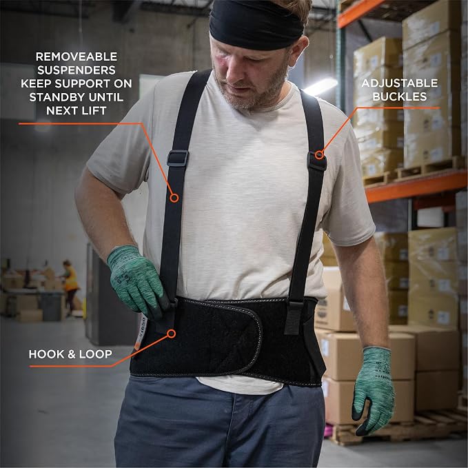 Ergodyne ProFlex 1650 Back Support Belt, 7.5" Elastic, Adjustable, Removeable Straps, Small, Black