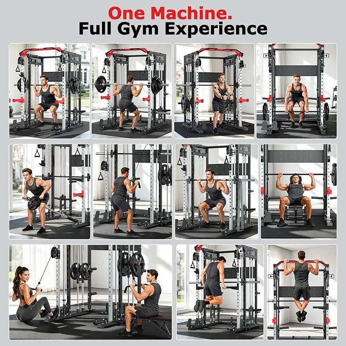 XDDIAS Smith Machine with Power Rack, 2300LBS Home Gym System with Dual Pulley Cable Crossover, Squat Rack with LAT Pulldown, Adjustable Power Cage for Strength Training, Full Body Workout Equipment