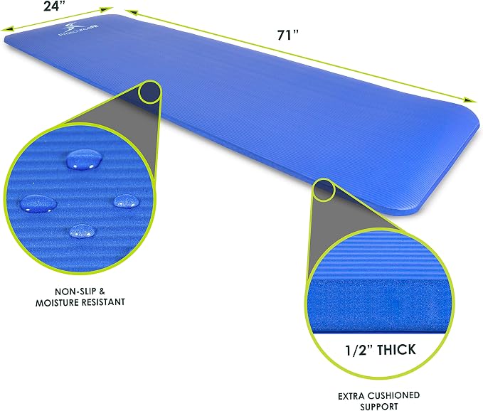 ProsourceFit Extra Thick Yoga and Pilates Mat 1/2” (13mm) or 1" (25mm), 71-inch Long High Density Exercise Mat with Comfort Foam and Carrying Strap