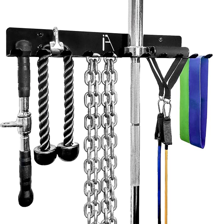 IRON AMERICAN USA Omega Beast Gym Storage Rack 11-Hook Heavy-Duty Gym Wall Organizer Gym Caddy Hanger - Gym Accessory Storage - Resistance Bands, Jump Ropes, Barbells, Lifting Belts, Cable Attachments