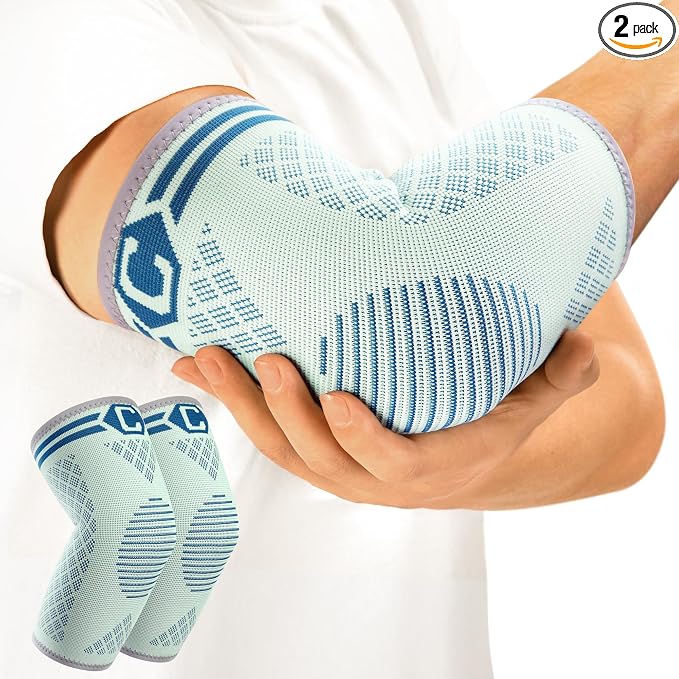 CAMBIVO 2 Pack Elbow Brace Compression Sleeve, Tennis & Golfer's Elbow | Breathable 3D Knit, Moisture-Wicking, No Straps or Velcro, Epicondylitis, Tendonitis & Arthritis Relief, All-Day Wear