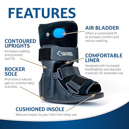 United Ortho Short Air Cam Walker Fracture Boot, Black, Small (Pack of 8)