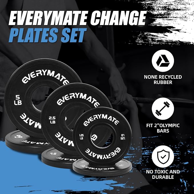 EVERYMATE Change Weight Plates 1.25LB 2.5LB 5LB Set Fractional Olympic Bumper Plates for Cross Training Steel Insert Strength Training