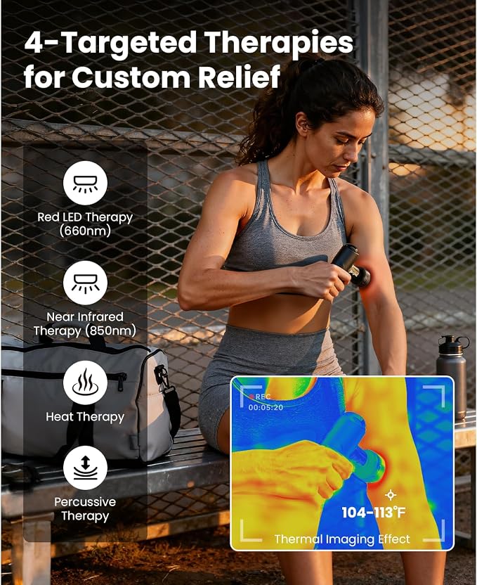 BOB AND BRAD Q2 Ultra Mini Massage Gun with Red Light Infrared Heating Head, Pocket-Sized Deep Tissue Massager for Muscle Therapy, HSA Portable Percussion Massage Gun for Pain Relief FSA Eligible