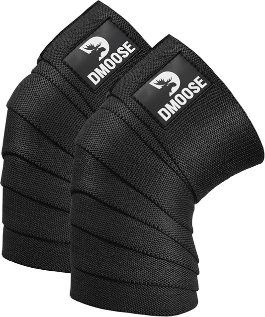 DMoose Fitness Knee Sleeves for Weightlifting (Pair) 78" Knee Wraps for Squats, Powerlifting & Joint Stability