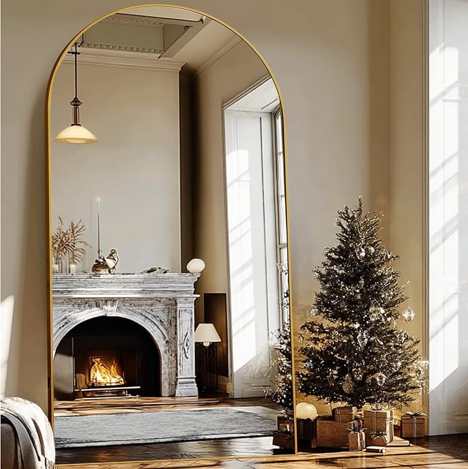 Beauty4U 79" x 39" Arched Full Length Mirror with Stand, Gold Floor Mirror | Large Standing, Leaning, or Wall-Mounted Tempered Full Body Mirror with Metal Frame for Bedroom, Closet, Modern Home Decor