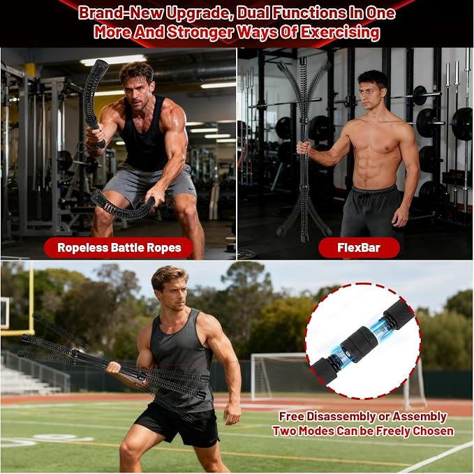 Cordless Battle Ropes (2-Pack) Portable Workout Ropes for HIIT Workouts,Cardio & Muscle Training,Low-Impact Cardio Training,Home Gym Equipment for Men & Women(1.9LB x 2) (1.9LB*2)