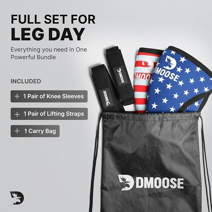 DMoose Fitness Knee Sleeves for Weightlifting (Pair) 78" Knee Wraps for Squats, Powerlifting & Joint Stability