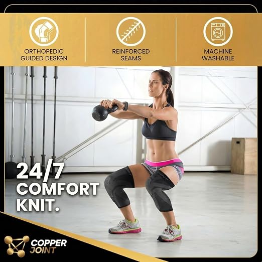 CopperJoint Knee Sleeve Pair for Women & Men, Lightweight Compression Knee Support Sleeves for Everyday Wear, Walking, Workouts & Daily Activity, 1 Pair