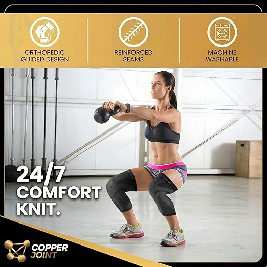 CopperJoint Knee Sleeve Pair for Women & Men, Lightweight Compression Knee Support Sleeves for Everyday Wear, Walking, Workouts & Daily Activity, 1 Pair
