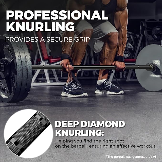 7FT Alloy Steel Olympic Barbell, 700LB 40LB | 30mm knurled grip bar with rotating sleeves, chrome finish, 2-inch plate fit, and 700LB capacity for home gym lifts