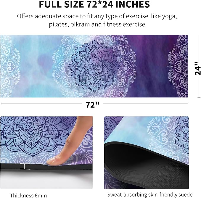 nuveti Yoga Mat Print Extra Thick TPE Non Slip Fitness Exercise Mat with Carrying Bag,72"x24" Extra Thick 6MM Exercise & Workout Mat for Yoga, Pilates Fitness and Floor Exercises