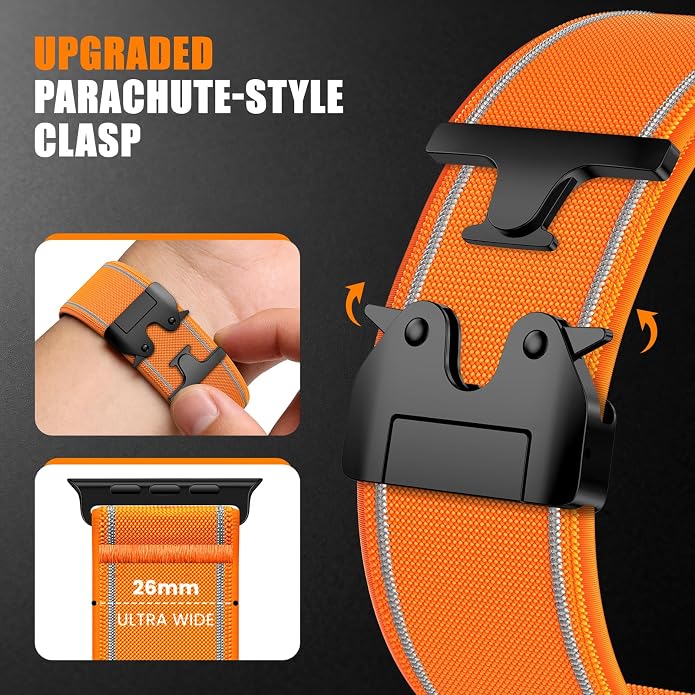 Elastic Sport Band for Apple Watch Ultra 3/2/1 Bands 49mm 46mm 45mm 44mm 42mm 41mm 40mm 38mm Men Women, Adjustable Parachute Buckle Nylon Fabric Wristband for iWatch Series 11 10 SE 9 8 7 6 5 4 3
