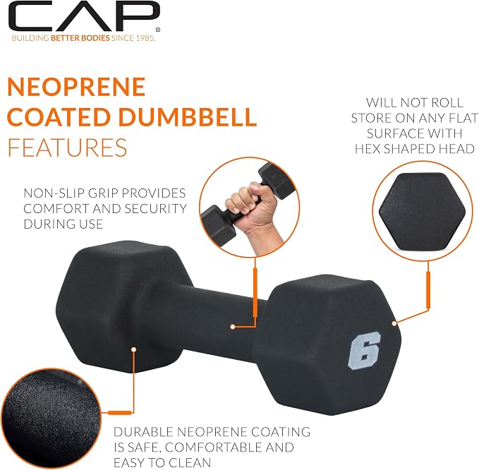 CAP Barbell Neoprene Dumbbell Weights Pairs & Sets | Black